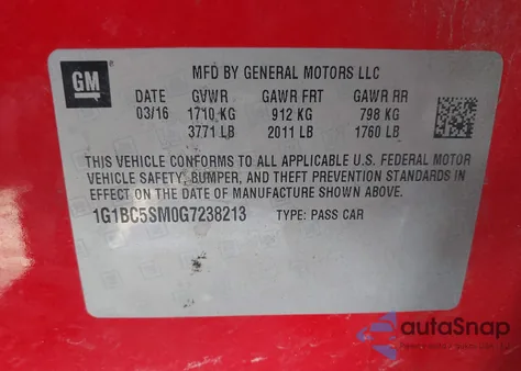 2016 Chevrolet Cruze Ls Auto from USA, damaged, VIN 1G1BC5SM0G7238213